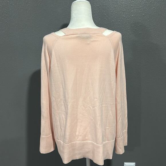 LOFT Light Baby Pink Cold Shoulder Long Sleeve Sweater L NWT - Picture 2 of 6